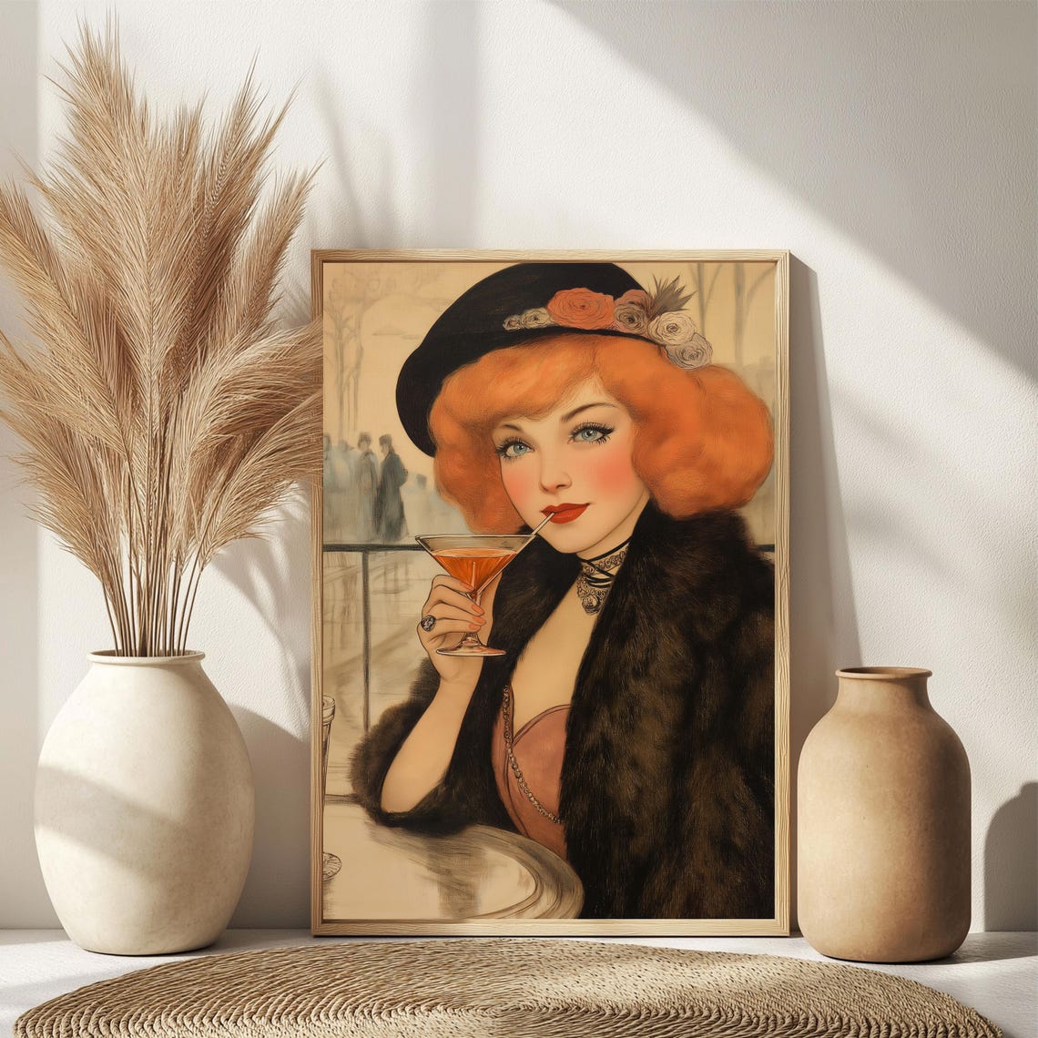 Vintage Paris Wall Art Parisian Lady Illustration French Print Retro Decor