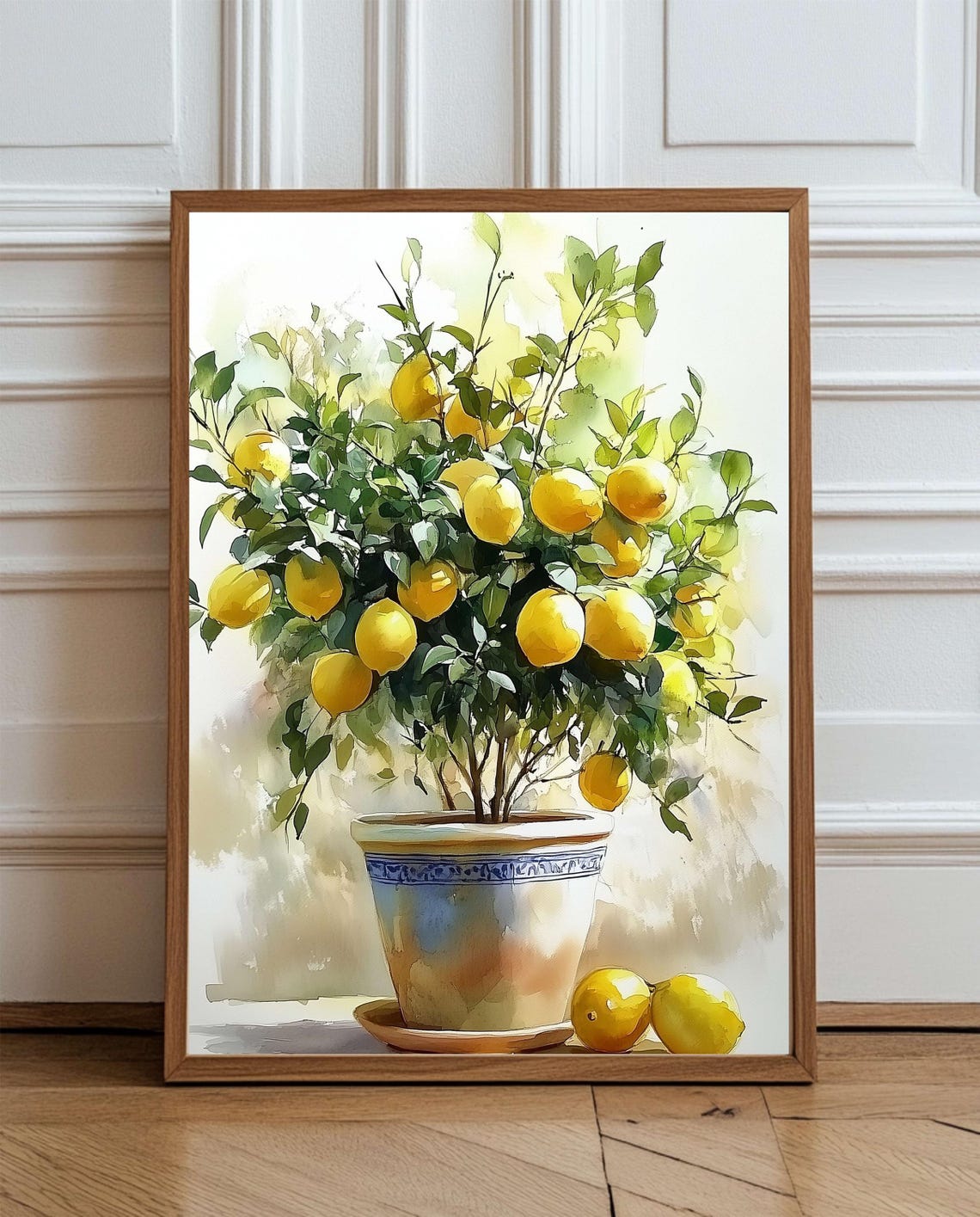 Watercolor Lemon Tree Wall Art Citrus Plant Kitchen Decor Botanical Fruit Artwork