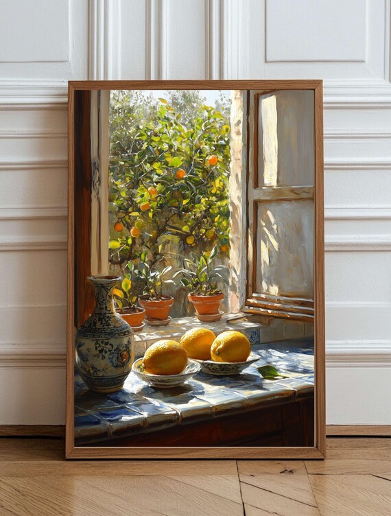 Mediterranean Lemon Tree Sunlit Window View Kitchen Art Poster