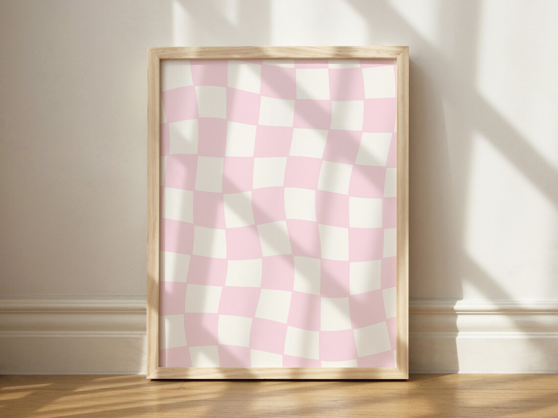 Pink Checkered Print, Danish Pastel Y2K Art Print