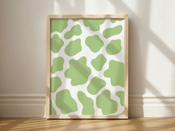 Green Cow Print Art Wall Wild West Unique Decor Y2k Dorm Nursery