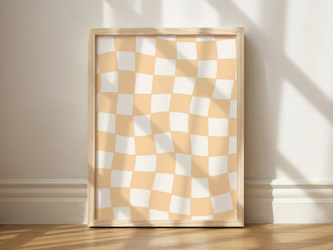 Soft Orange Checkered Art Print, Preppy Dorm Decor