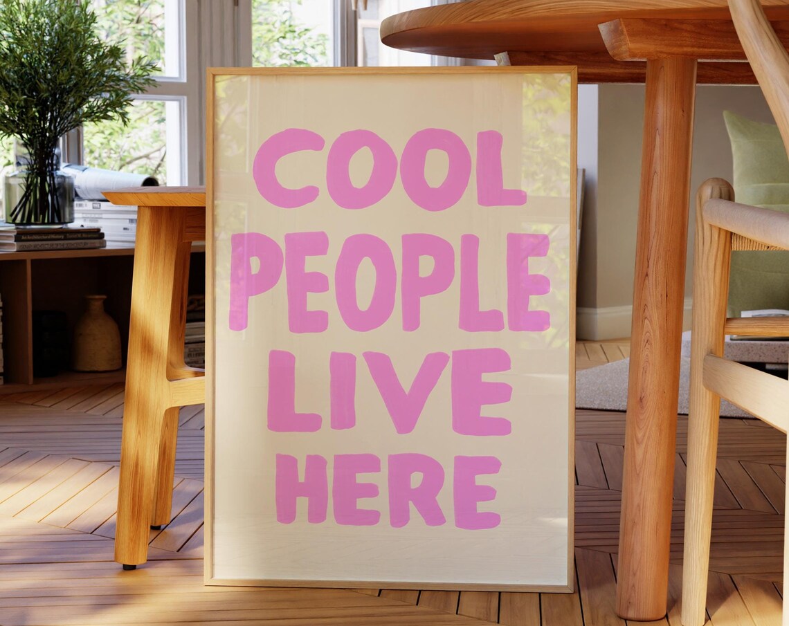 Cool People Live Here Print Typography Poster Modern Home Decor Minimalist Print Hand Drawn Sketch Quote Poster Entryway Wall Art