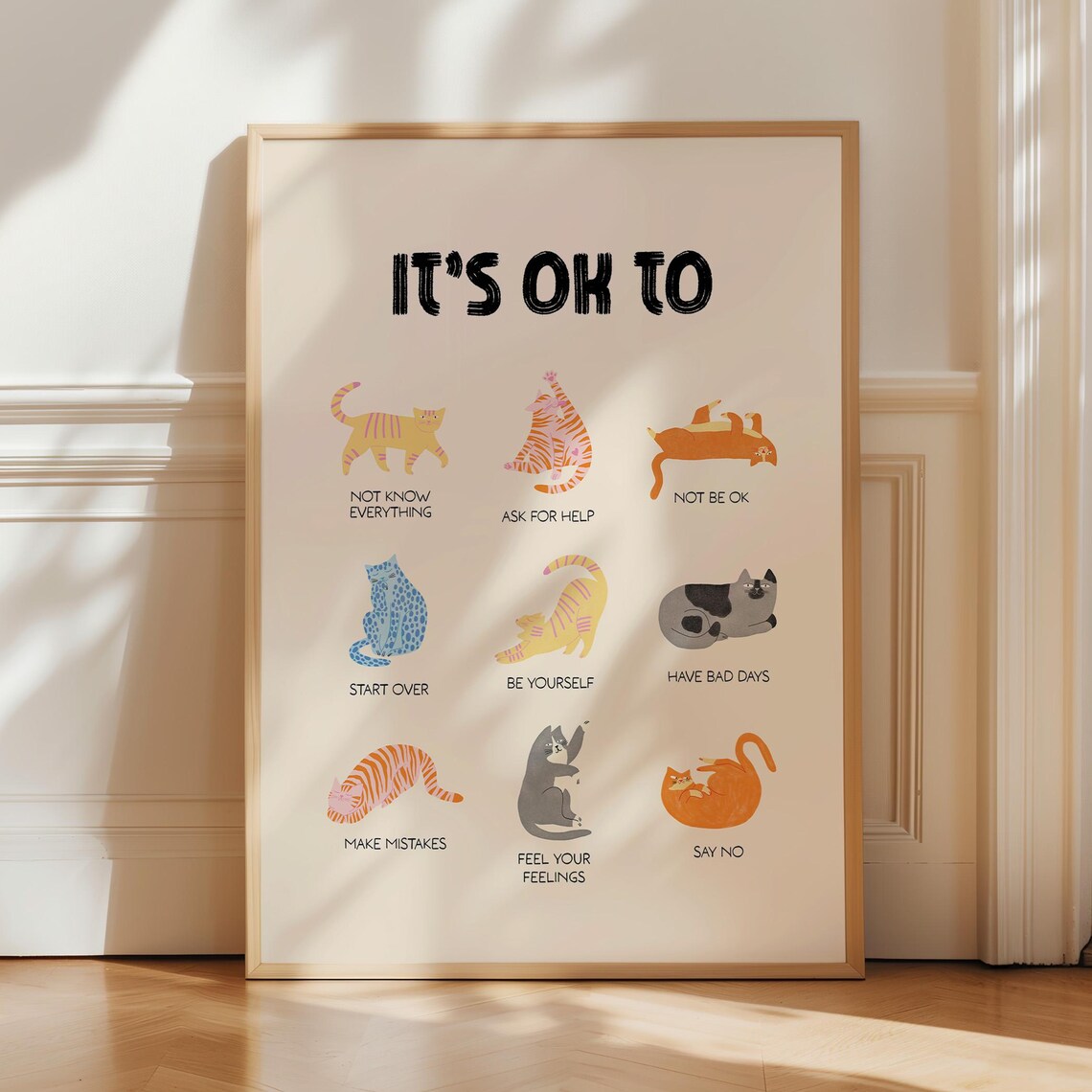 Its Okay To Not Be Poster, Cute Cat Wall Print