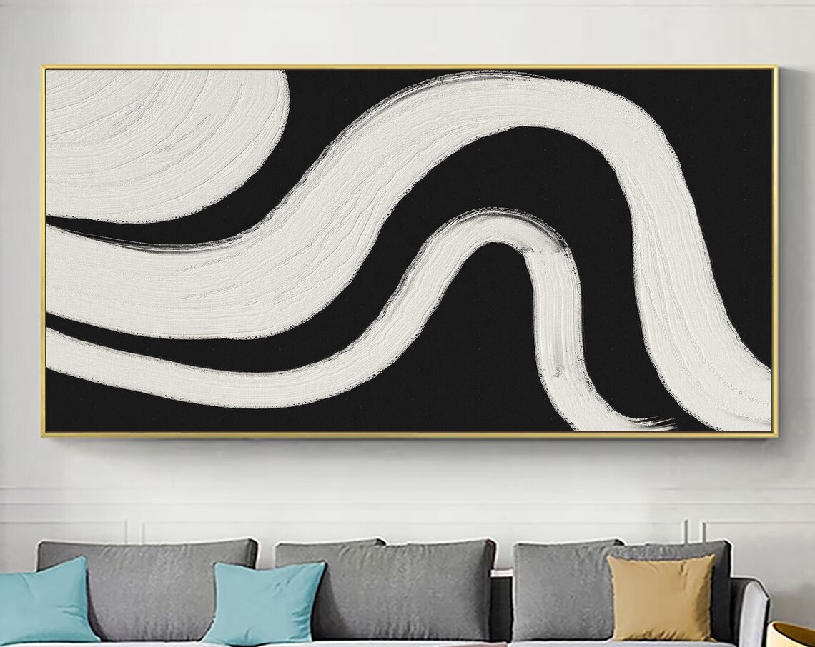 Black White Minimalist Abstract Painting, Wabi Sabi - Image 4