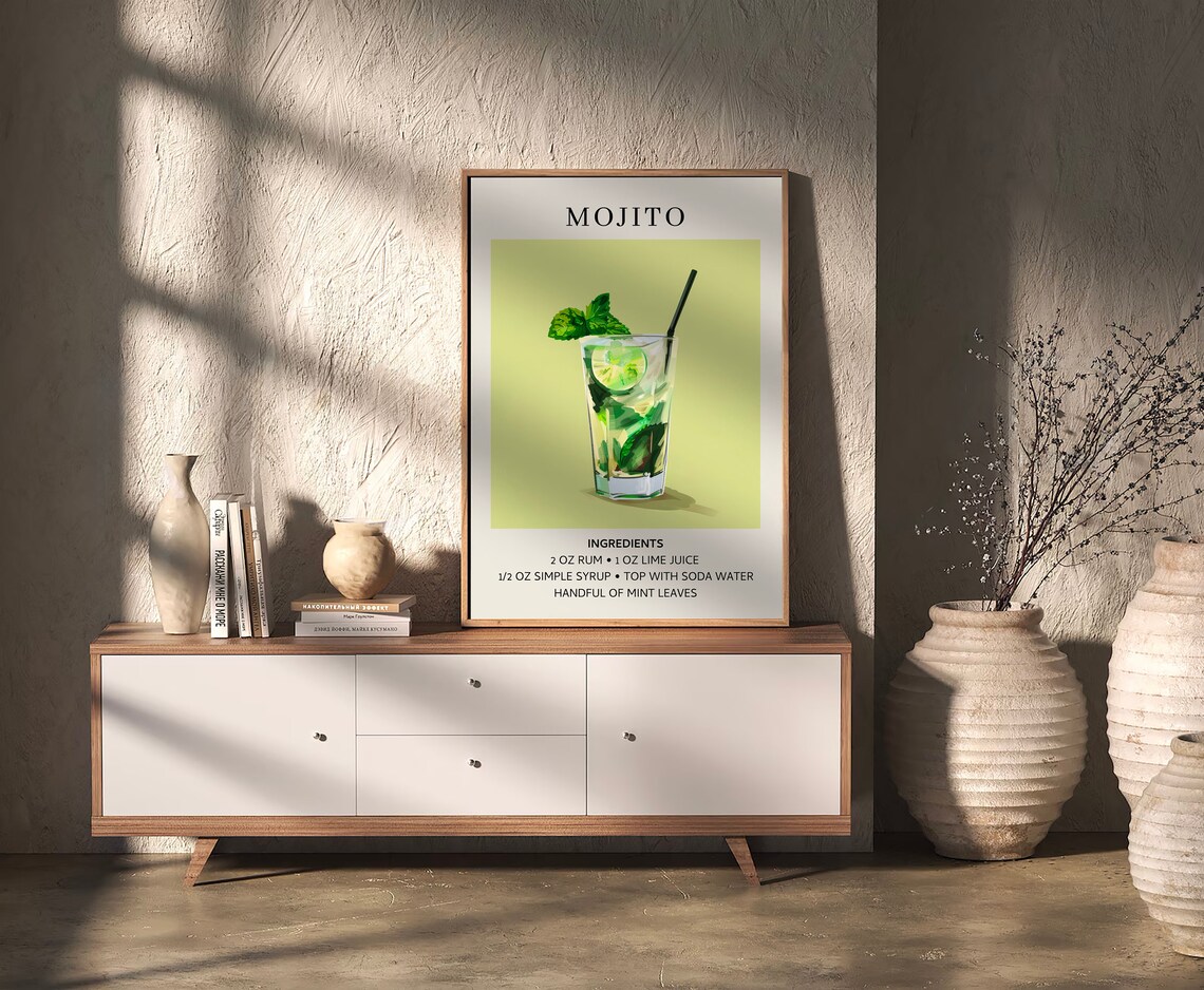 Mojito Cocktail Retro Minimalist Art Print - Image 2
