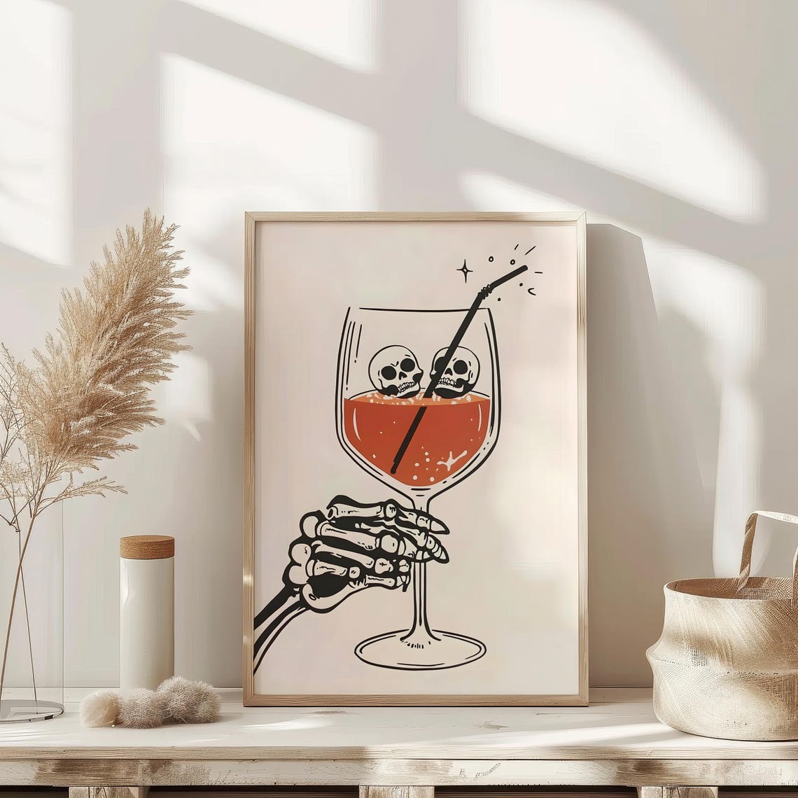 Skeleton Hand Wine Glass Skull Ice Funny Halloween Bar Poster - Image 3
