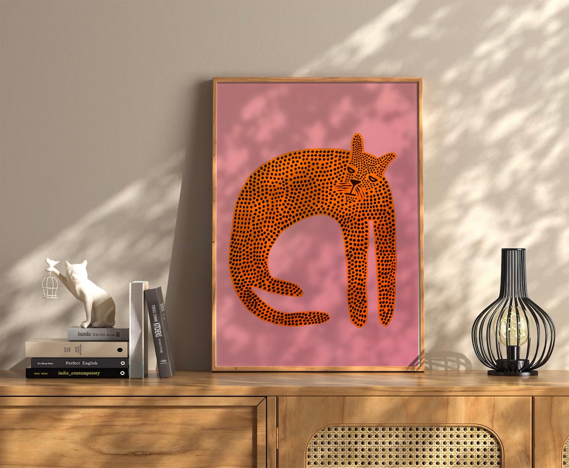 Pink Leopard Spotted Wild Cat Dotted Illustration Art Poster - Image 2