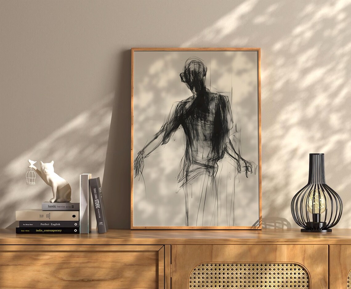 Expressive Charcoal Figure Sketch Black White Minimalist Poster - Image 2