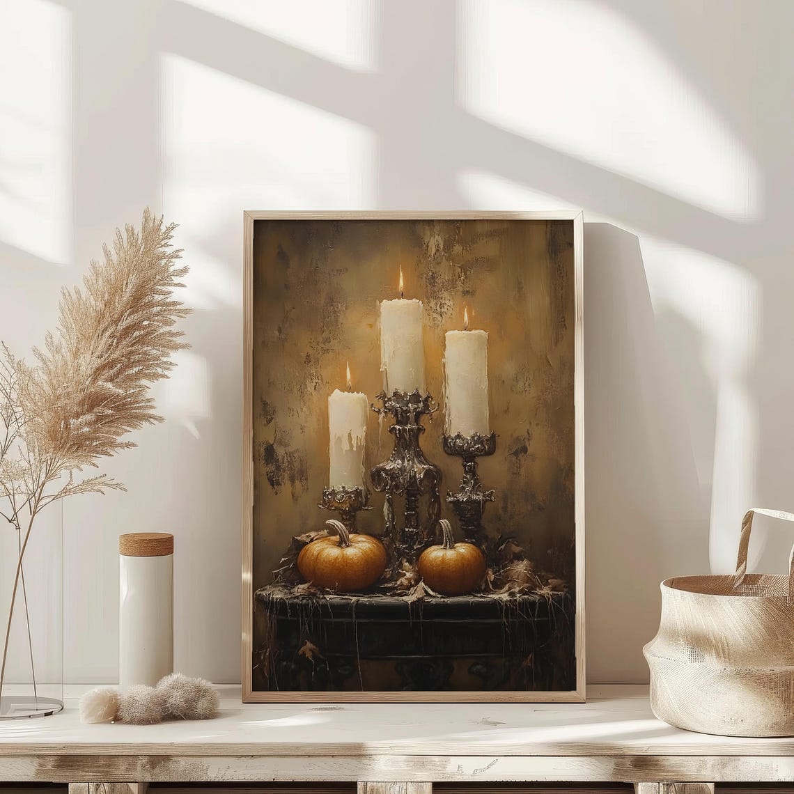 Dark Academia Candlelight Pumpkins Moody Fall Still Life Poster - Image 2