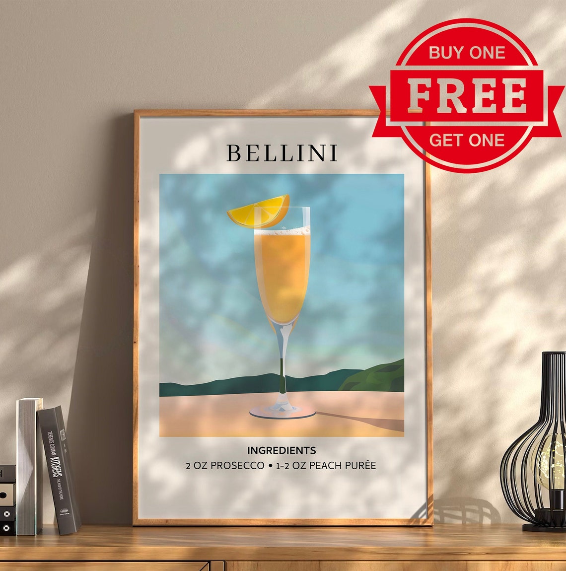 Bellini Cocktail Recipe Art Modern Bar Cart Wall Decor Print