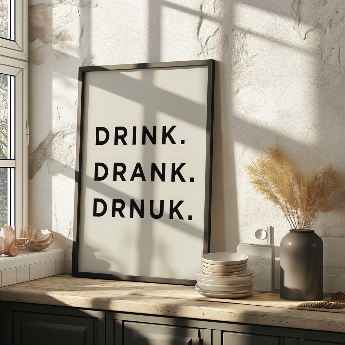 Drink Drank Drnuk Funny Bar Quote Print Retro Home Bar Wall Decor