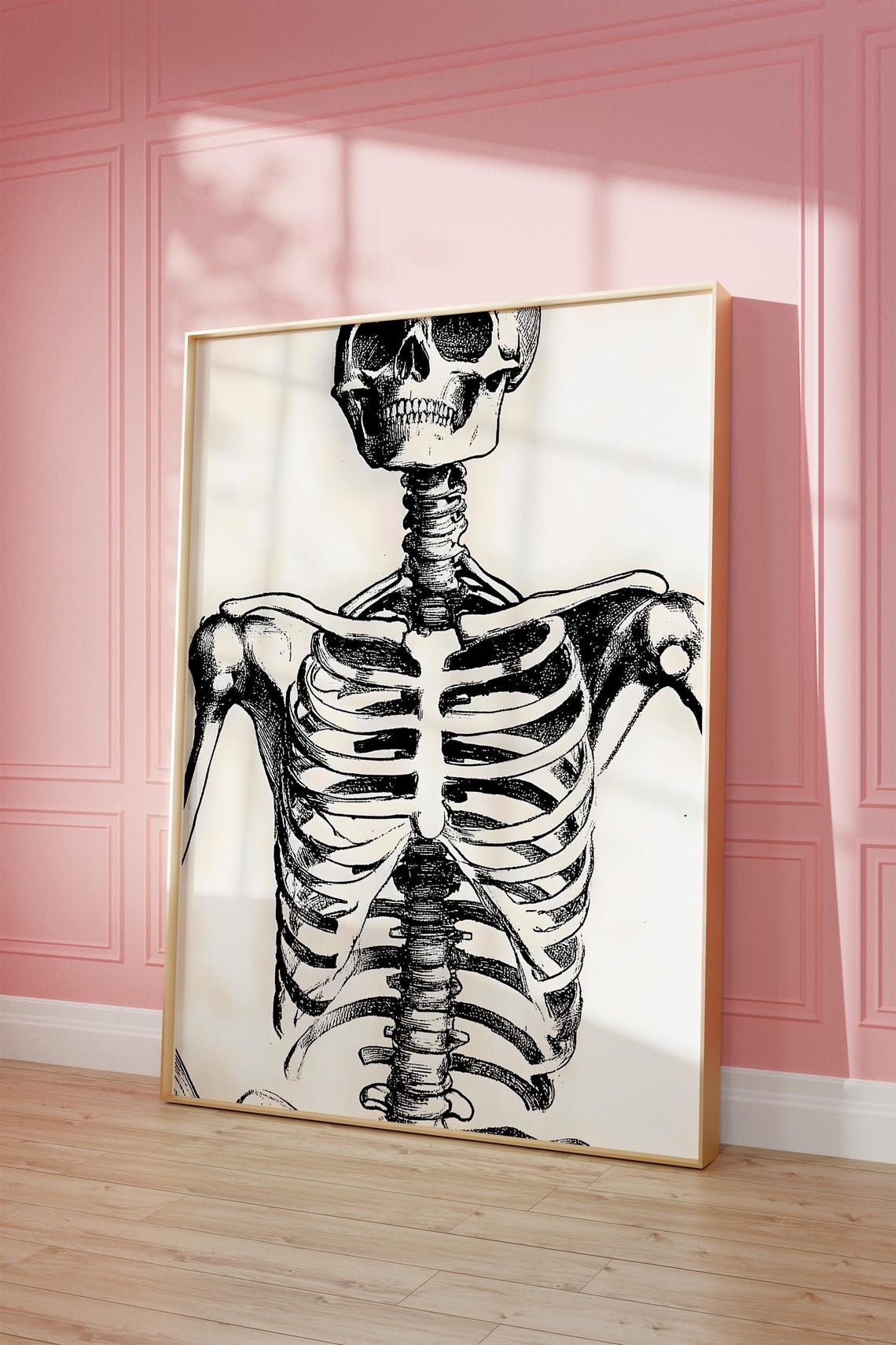 Vintage Anatomical Skeleton Torso Drawing Halloween Art Poster - Image 4