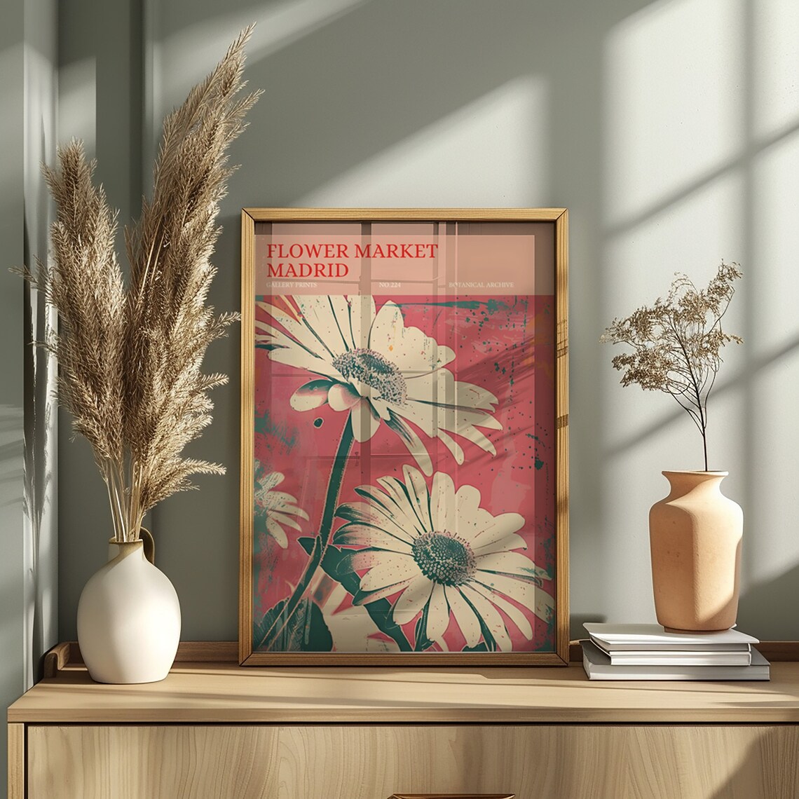 Madrid Flower Market Daisy Pop Art Botanical Coral Pink Poster - Image 2