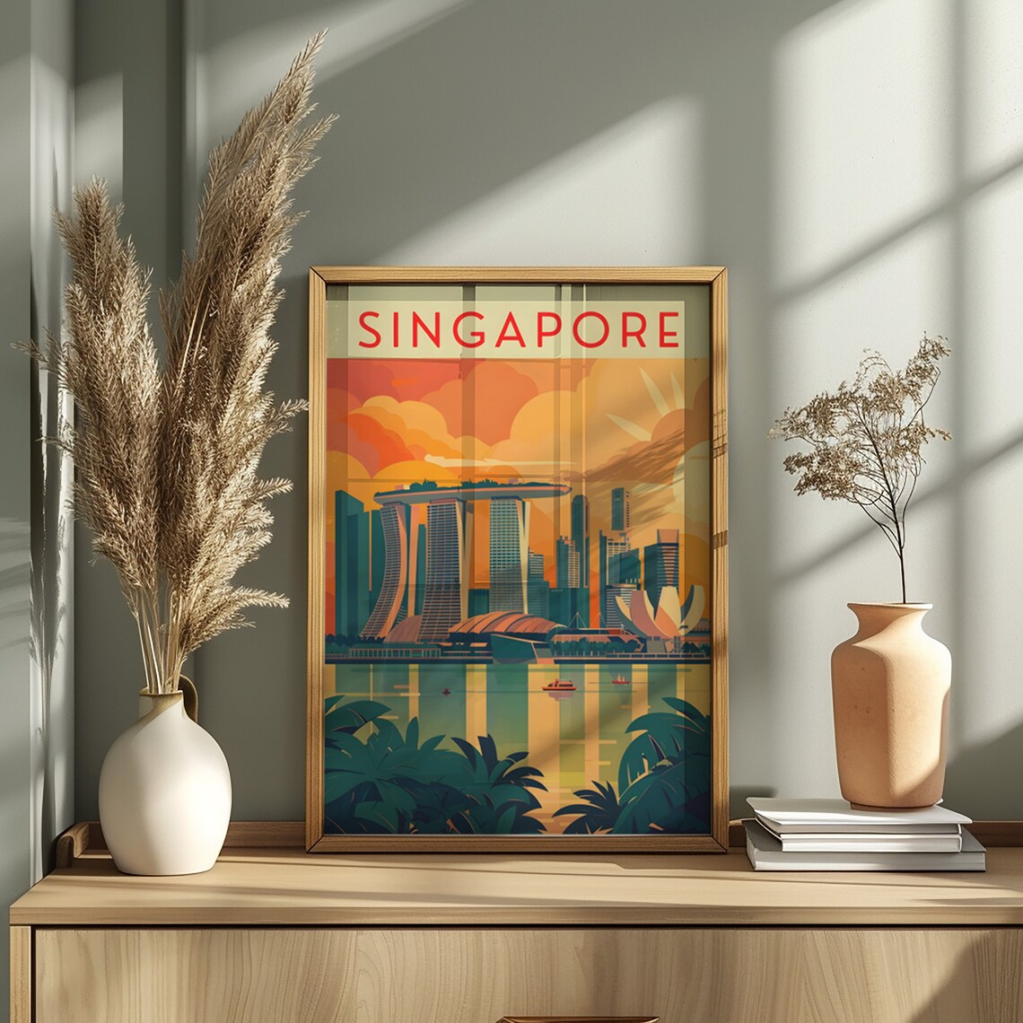 Singapore Marina Bay Sands Sunset Golden Retro Travel Art Poster - Image 2