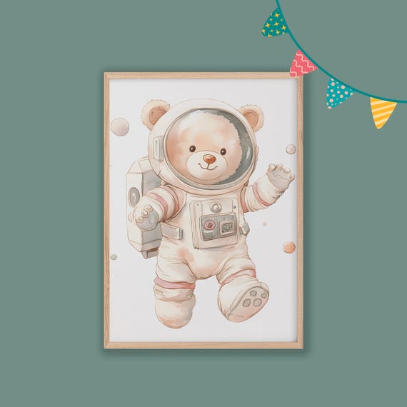 Space Bear Nursery Decor Baby Room Wall Art Nursery Decor Prints Animal Boho Kids Room Decor Instant