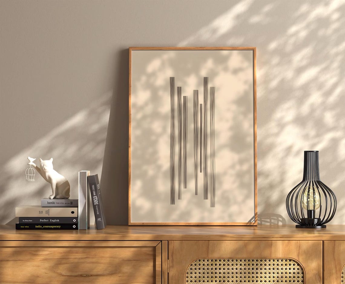 Minimalist Vertical Line Abstract Modern Beige Neutral Poster
