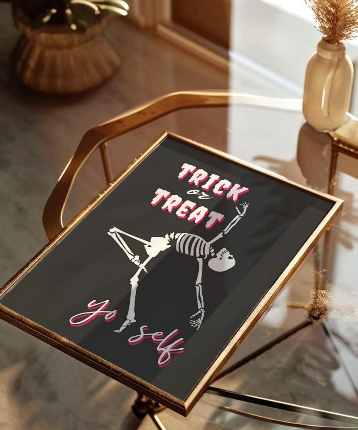 Trick or Treat Yo Self Dancing Skeleton Pink Halloween Poster - Image 3