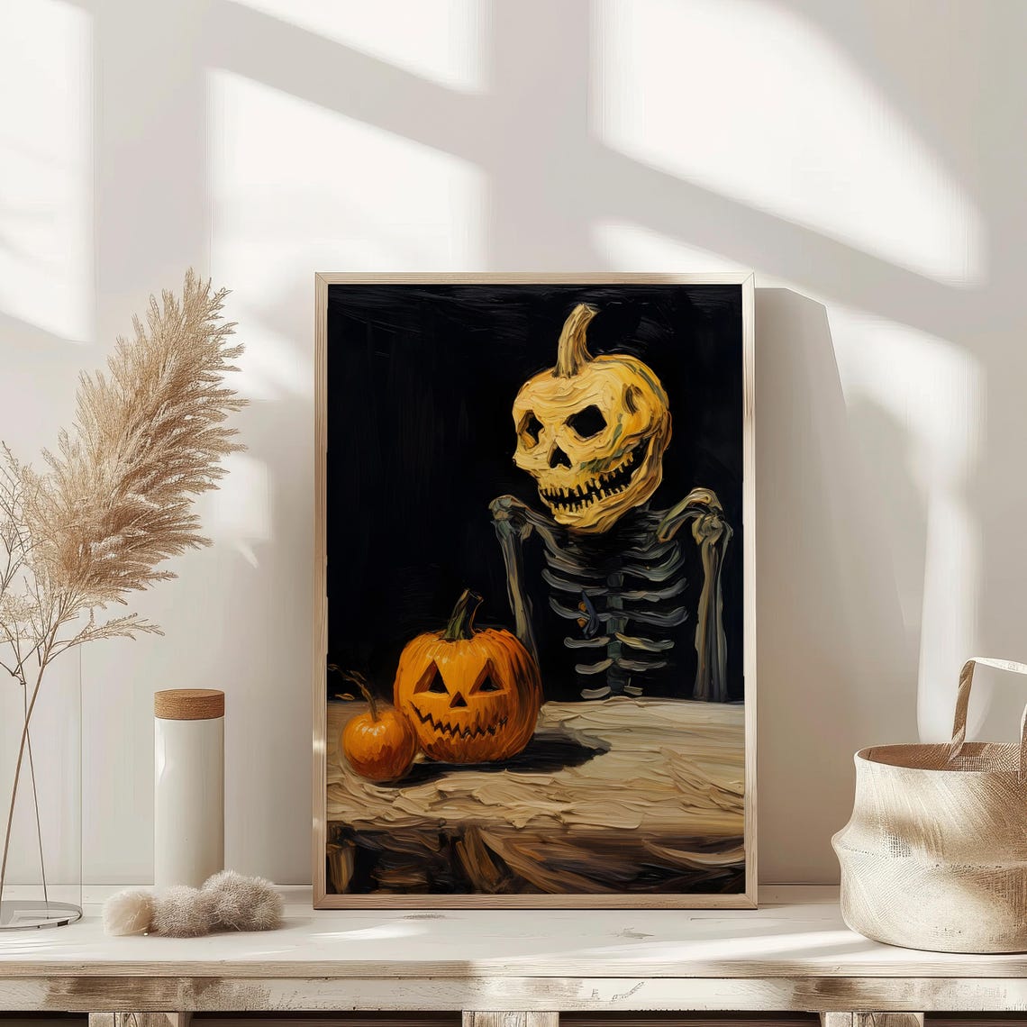 Dark Pumpkin Head Skeleton With Jack O Lanterns Halloween Poster - Image 3