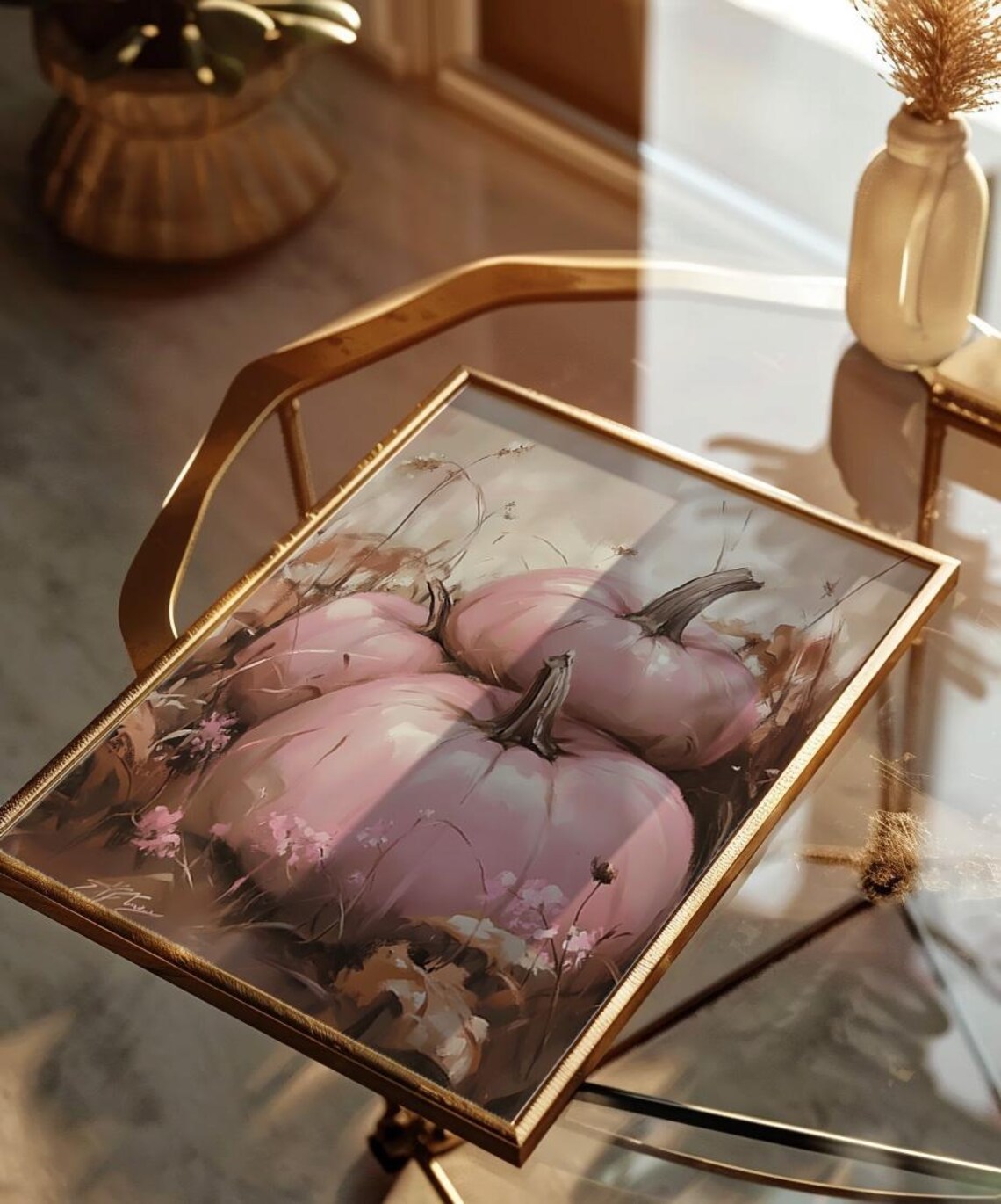 Pink Pumpkin Halloween Poster, Vintage Dark Academia