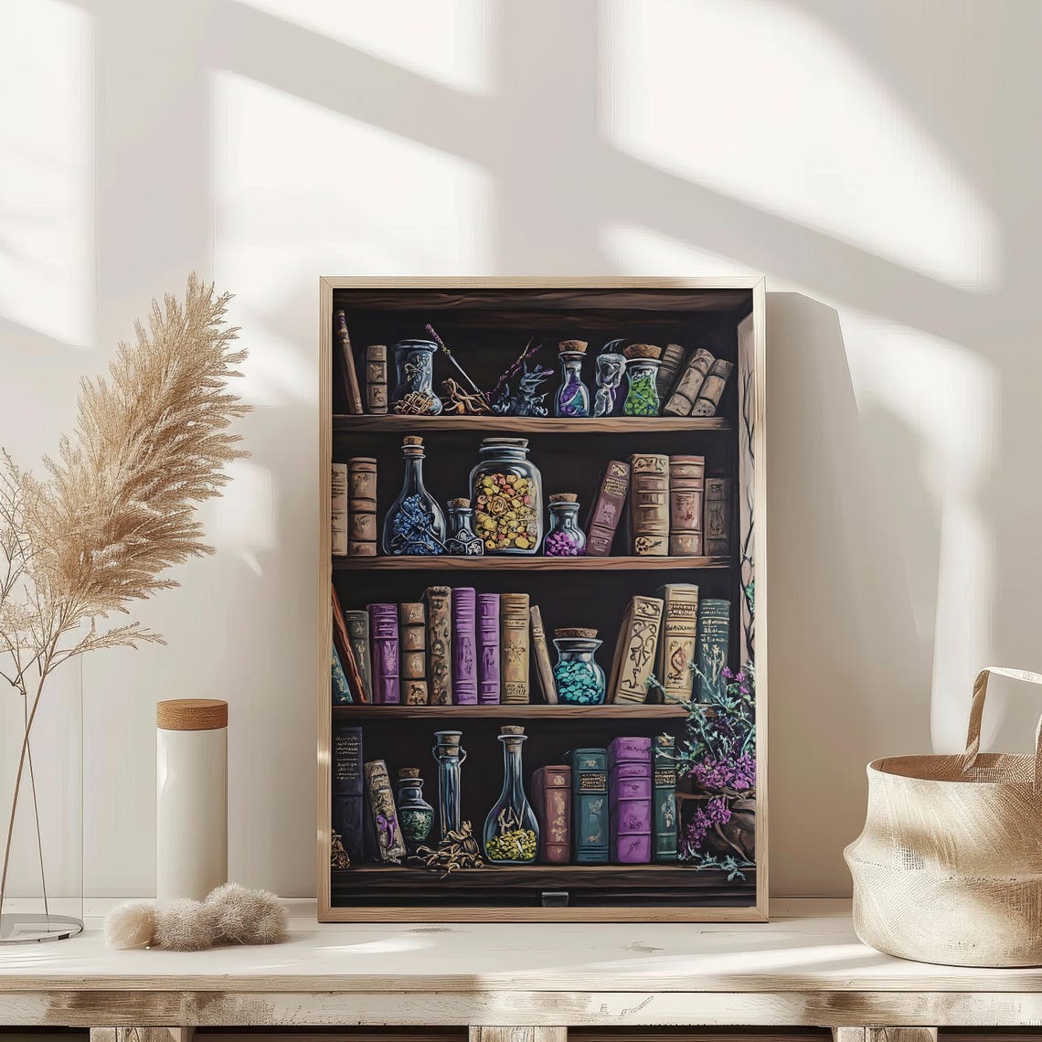 Witch Potion Bookshelf Spell Books Apothecary Magic Art Poster - Image 3