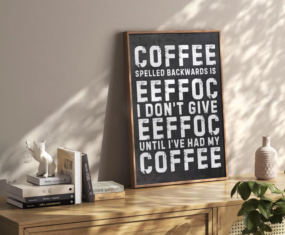 Coffee Spelled Backwards Is Eeffoc Funny Chalkboard Style Poster - Image 2