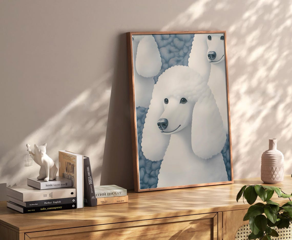 Smiling White Poodle Whimsical Dog Portrait Illustration Poster - Image 2