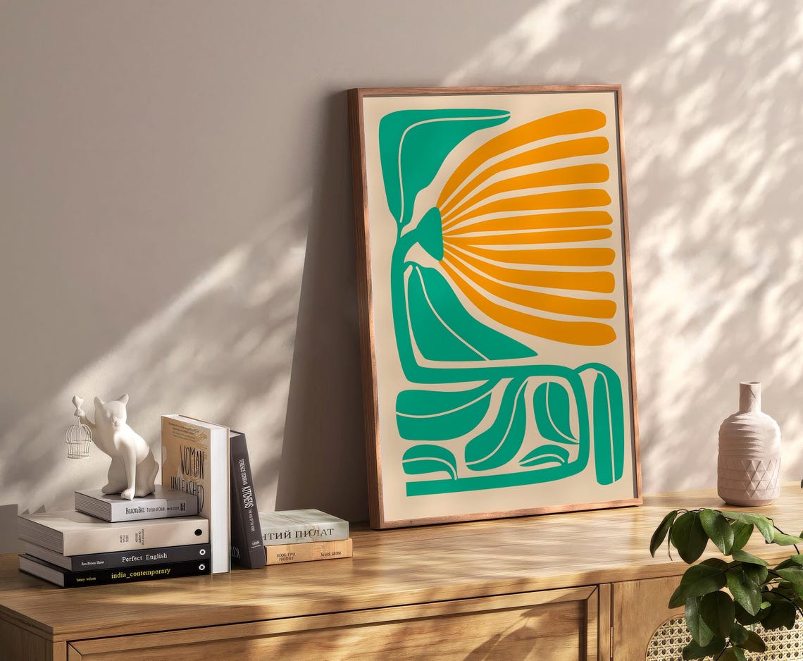 Bold Green Orange Botanical Abstract Matisse Style Floral Print - Image 2