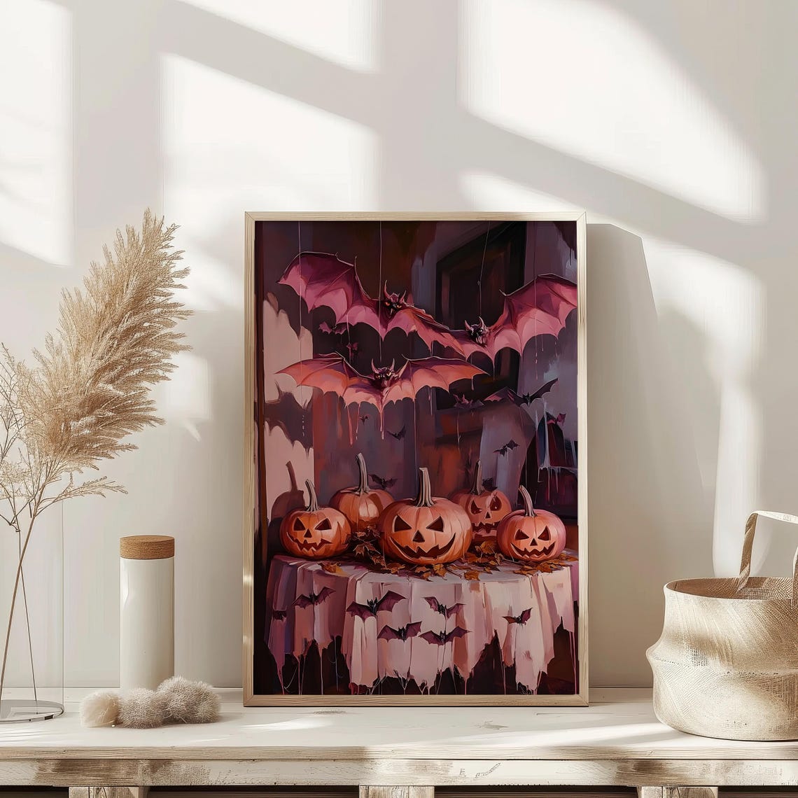 Halloween Bats and Pumpkins Spooky Autumn Vintage Style Art Poster - Image 4