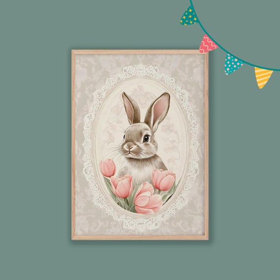 Bunny Nursery Decor Baby Room Wall Art Nursery Decor Prints Animal Boho Kids Room Decor Instant Playroom Print