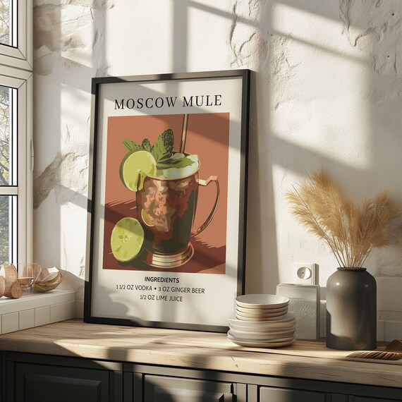 Moscow Mule Recipe Classic Copper Mug Retro Kitchen Bar Poster