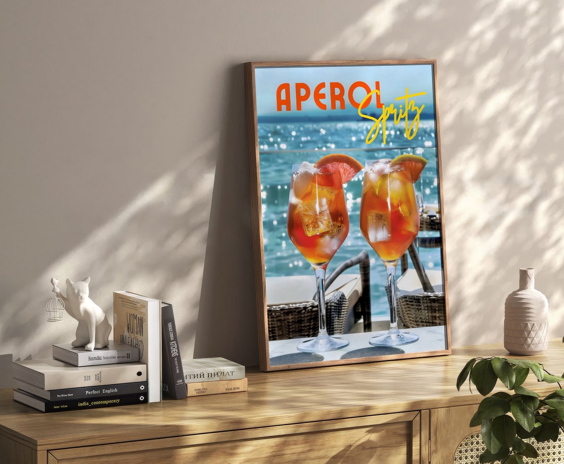 Aperol Spritz By The Sea Retro Cocktail Drink Poster Summer Art - Image 2