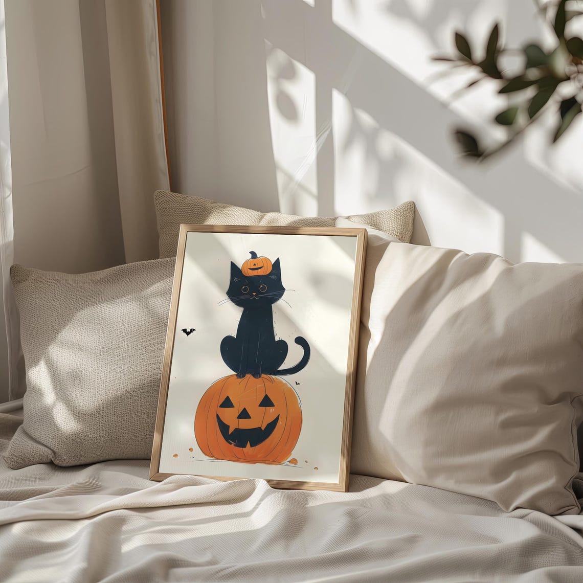Black Cat Sitting On Jack O Lantern Cute Vintage Halloween Poster - Image 2