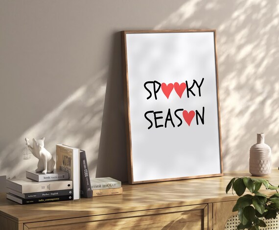 Spooky Season Handwritten Hearts Cute Minimal Halloween Pink Poster