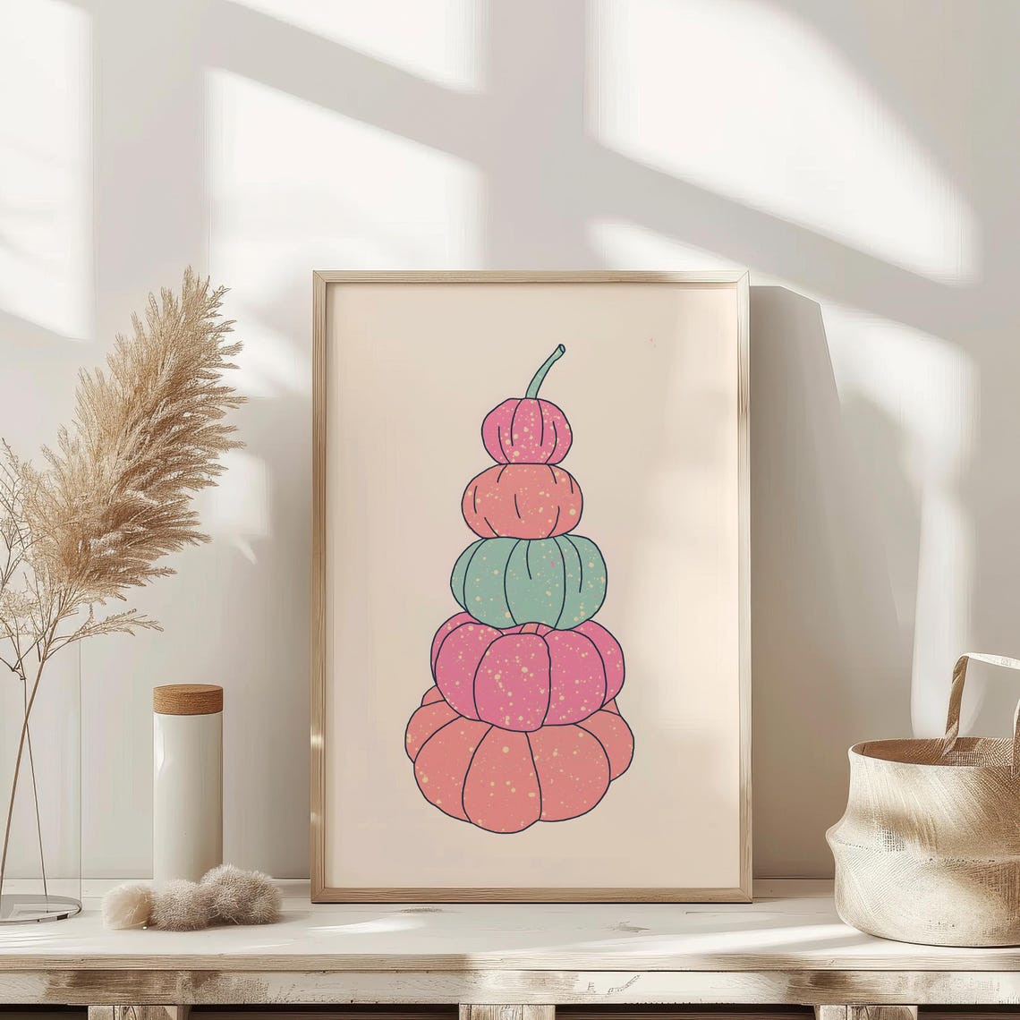 Cute Pastel Stacked Pumpkins Pink Preppy Fall Halloween Poster - Image 3