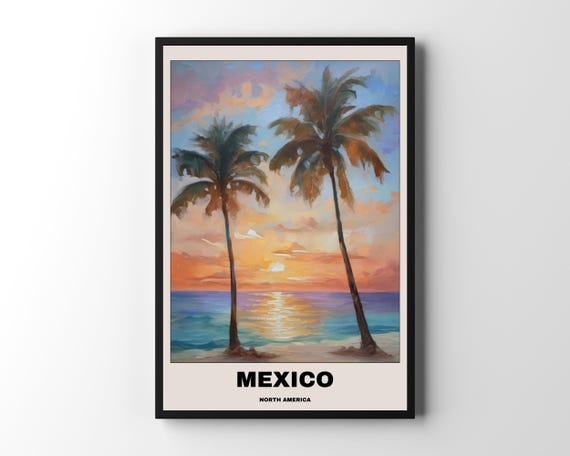 Mexico Beach Tropical Wall Art, Colourful Artwork
