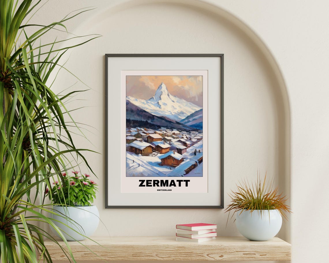 Zermatt Swiss Alps Travel Poster, Scenic Painting - Image 3