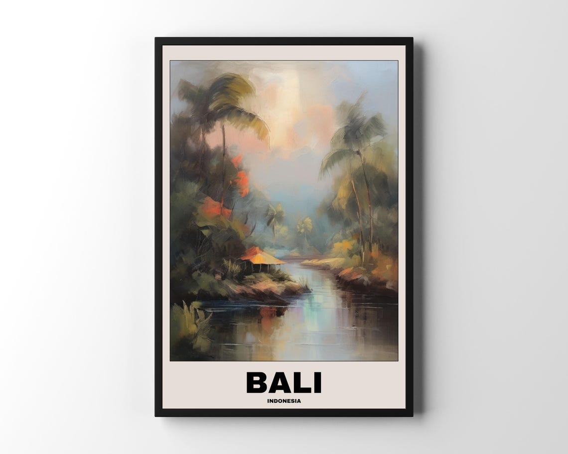Bali Scenic Travel Poster, Balinese City Painting