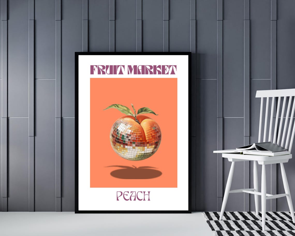 Retro Peach Disco Ball Poster, Funky Boho Decor - Image 4