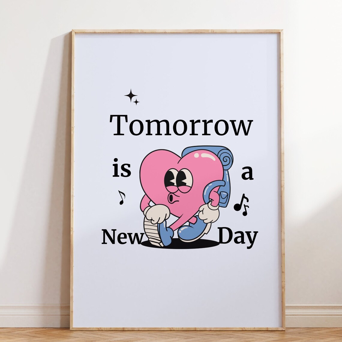 Tomorrow Is A New Day Cute Pink Walking Heart Retro Quote Poster