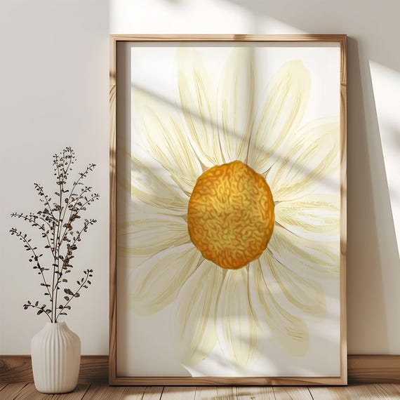Maximalist Daisy Wall Art Poster Cute Floral Illustration Nursery Room Decor Botanical Flower Boho