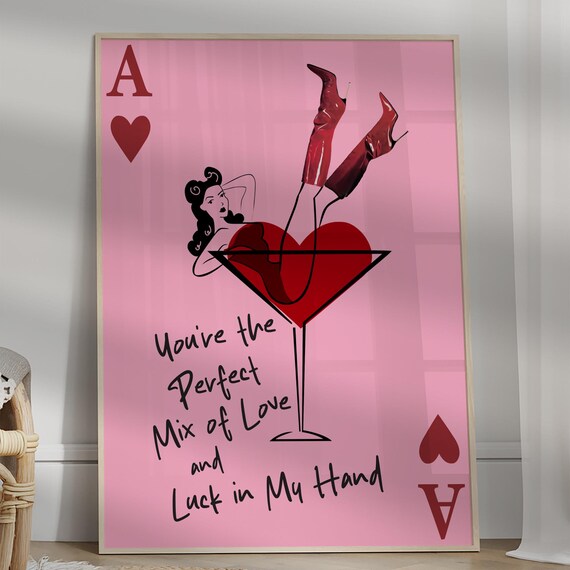 Trendy Ace Of Hearts Poster Retro Playing Card Wall Art Bar Cart Decor Preppy You Are My Lucky