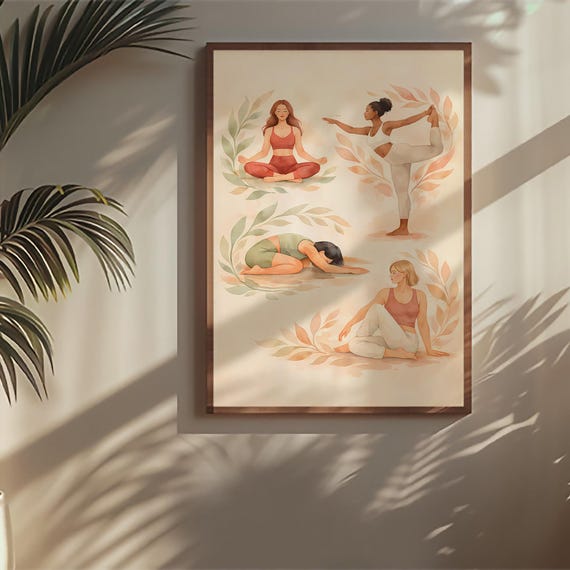 Yoga Poses Poster Natarajasana Dancer Pose Balasana Child Meditation Wall Art Boho Studio Decor