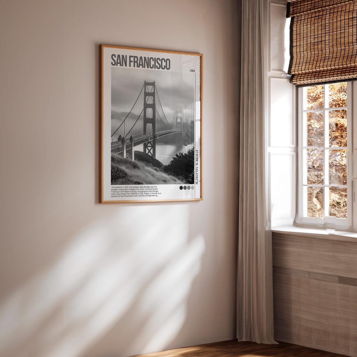 San Francisco Golden Gate Bridge Fog Black White Photo Poster - Image 4