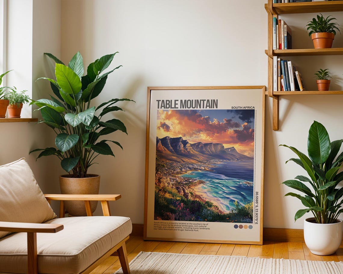 Table Mountain Cape Town Coastline South Africa Travel Poster - Image 6