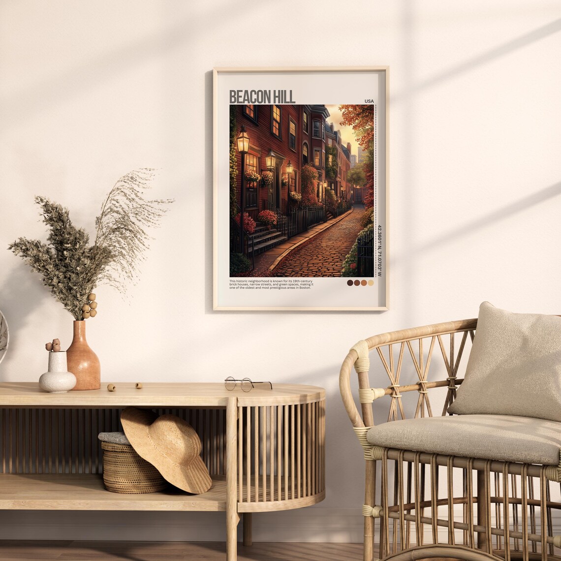 Beacon Hill Boston Historic Brick Street Autumn Travel Poster - Image 7