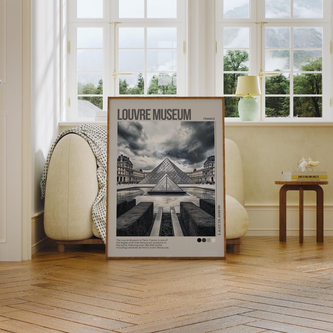 Louvre Museum Paris Pyramid Black White Photography Travel Poster - Image 2