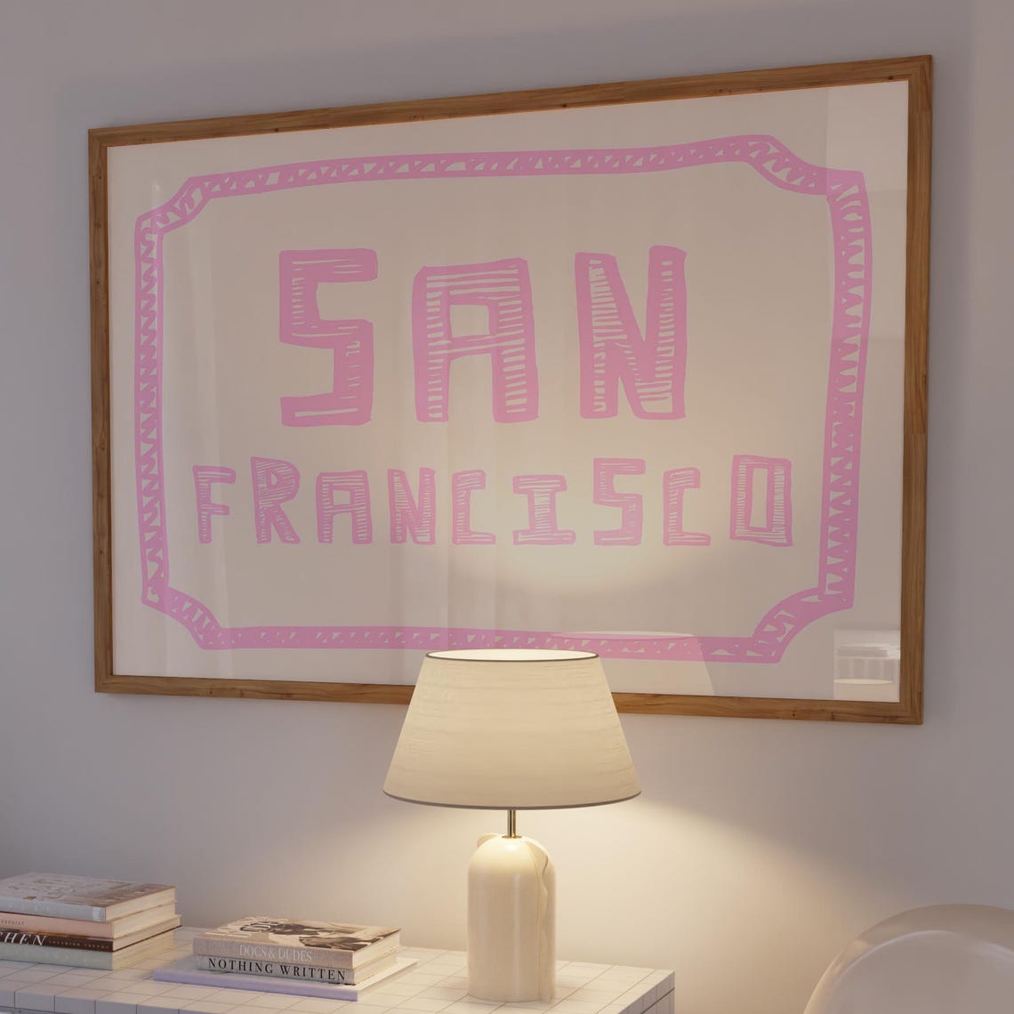 Pink San Francisco Hand Lettered Scribble Typographic Wall Art
