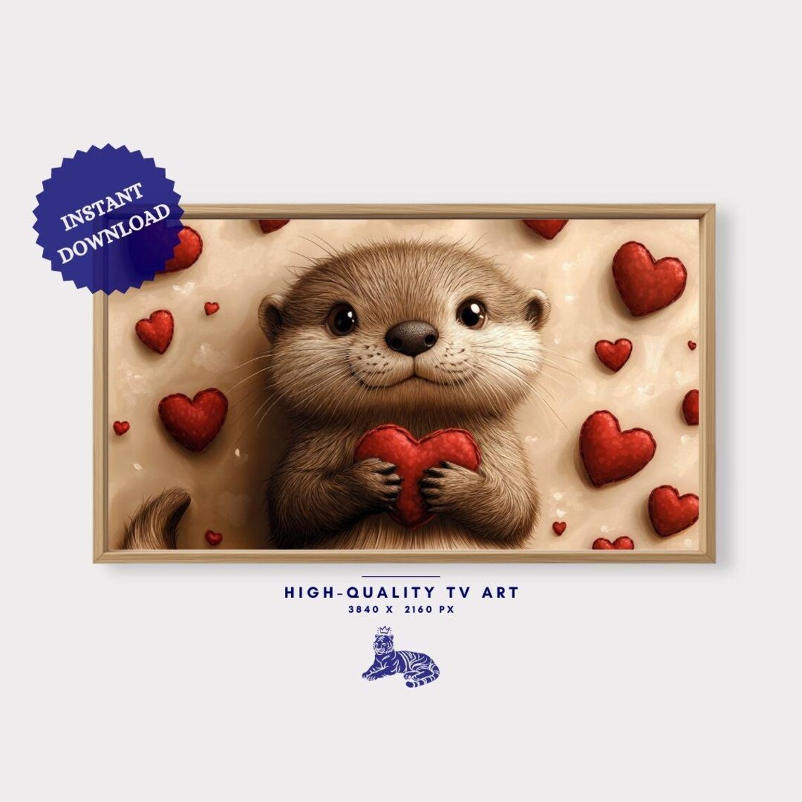 Baby Otter Holding Red Heart Love Valentines Day Cute Animal Poster - Image 3