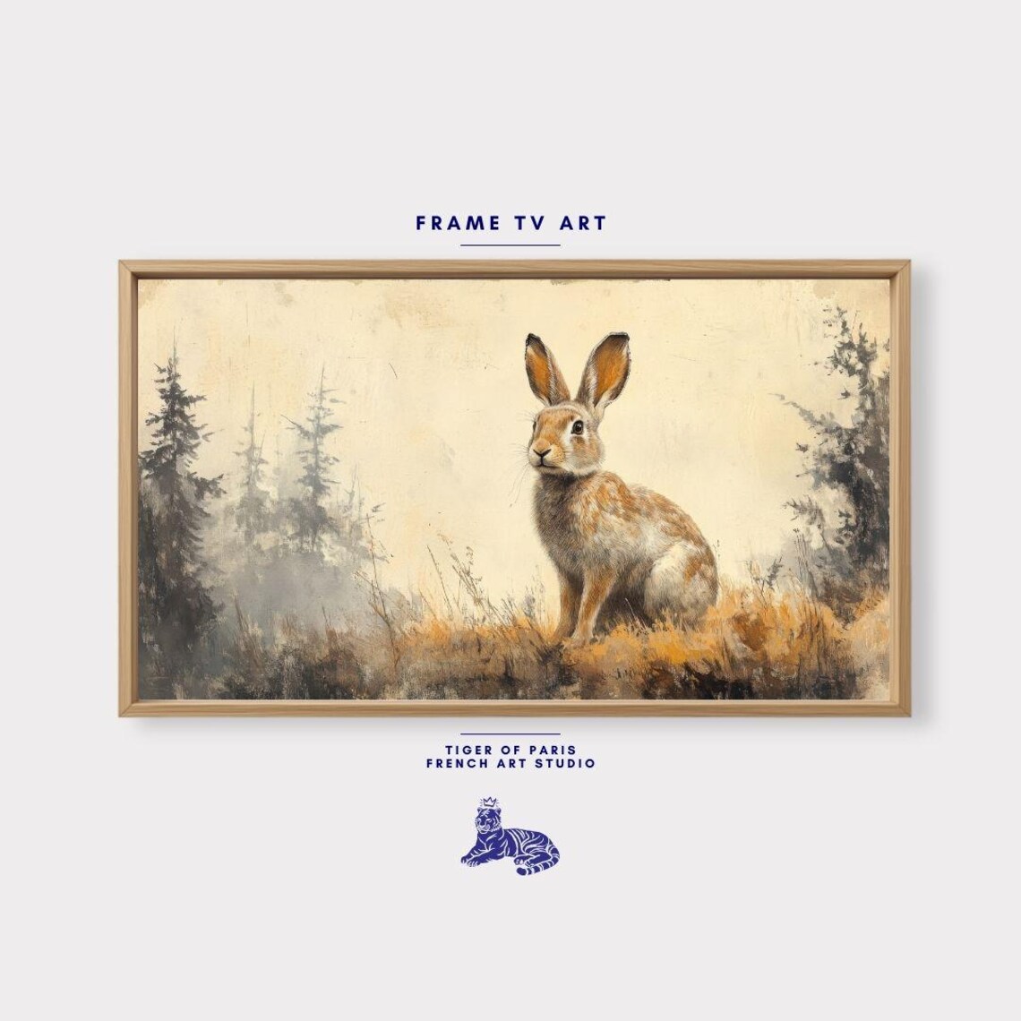 Wild Hare In Misty Woodland Vintage Wildlife Painting Rustic Print